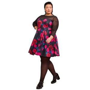 NWT Torrid 3X Mini Corset Back Illusion Neck Scuba Dress Black Red Floral